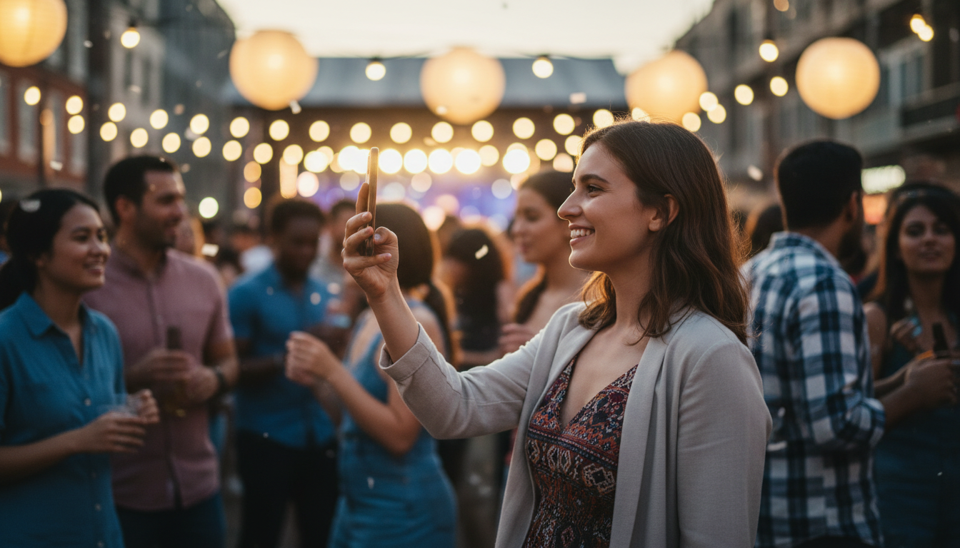 Person taking candid photo at crowded event