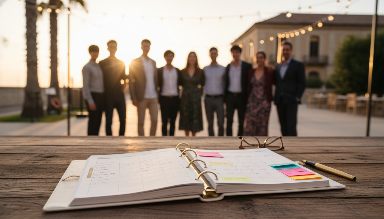 Organized planner with checklist at venue