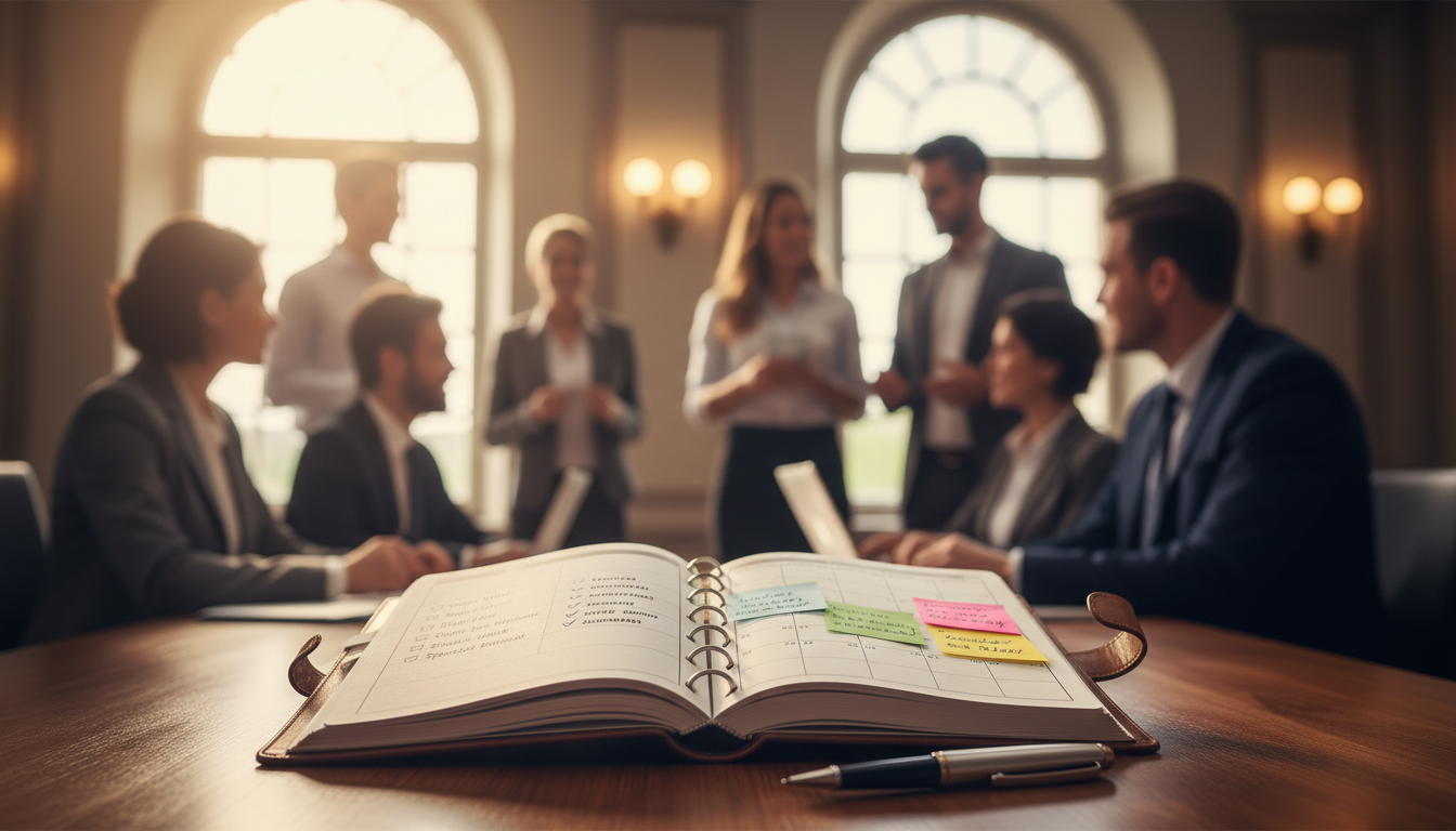 Organized planner with checklist at venue