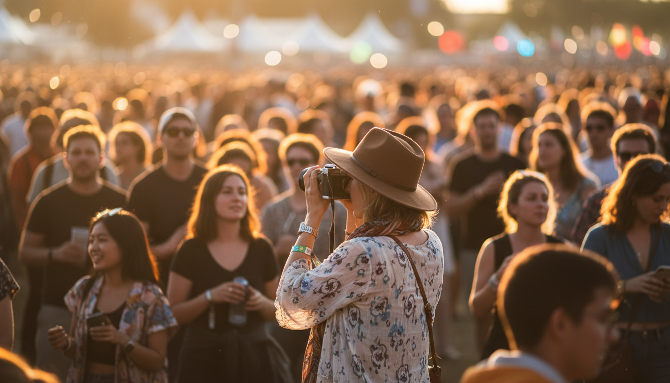 Person taking candid photo at crowded event