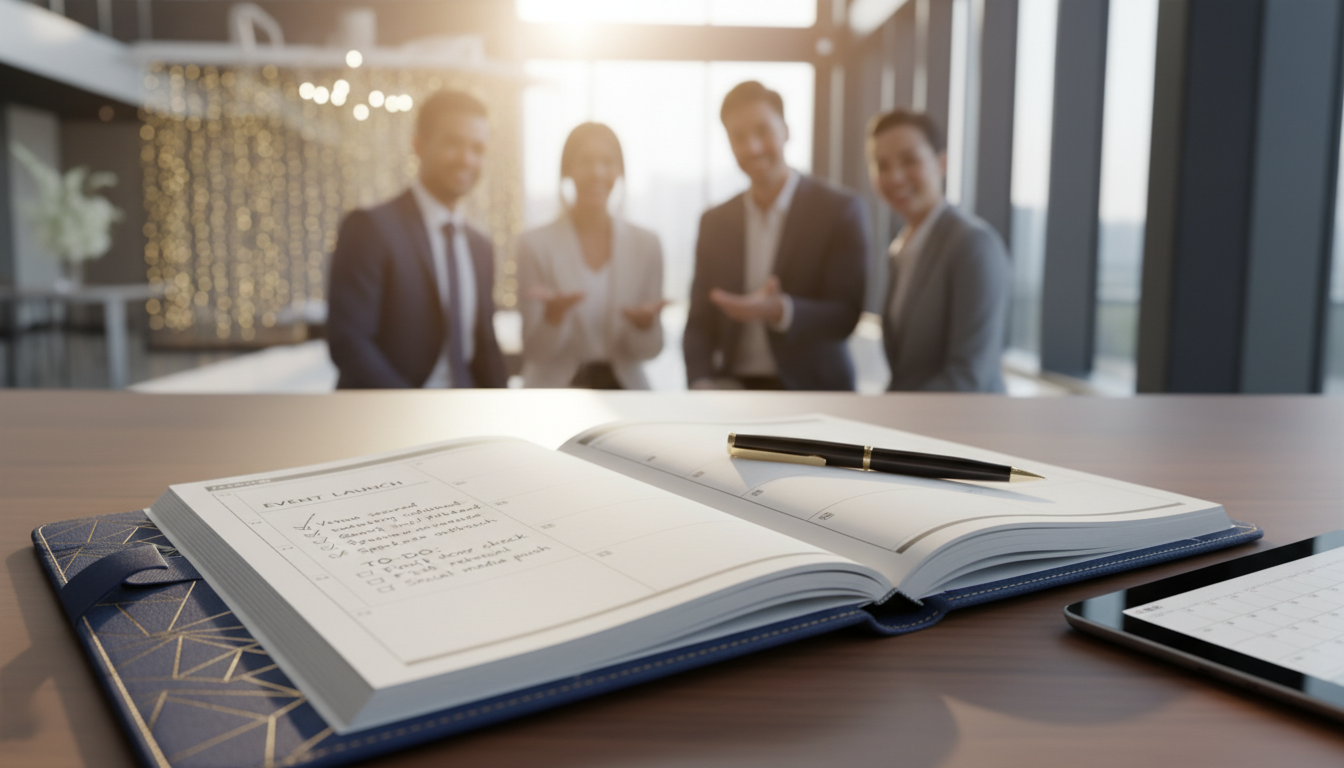 Organized planner with checklist at venue