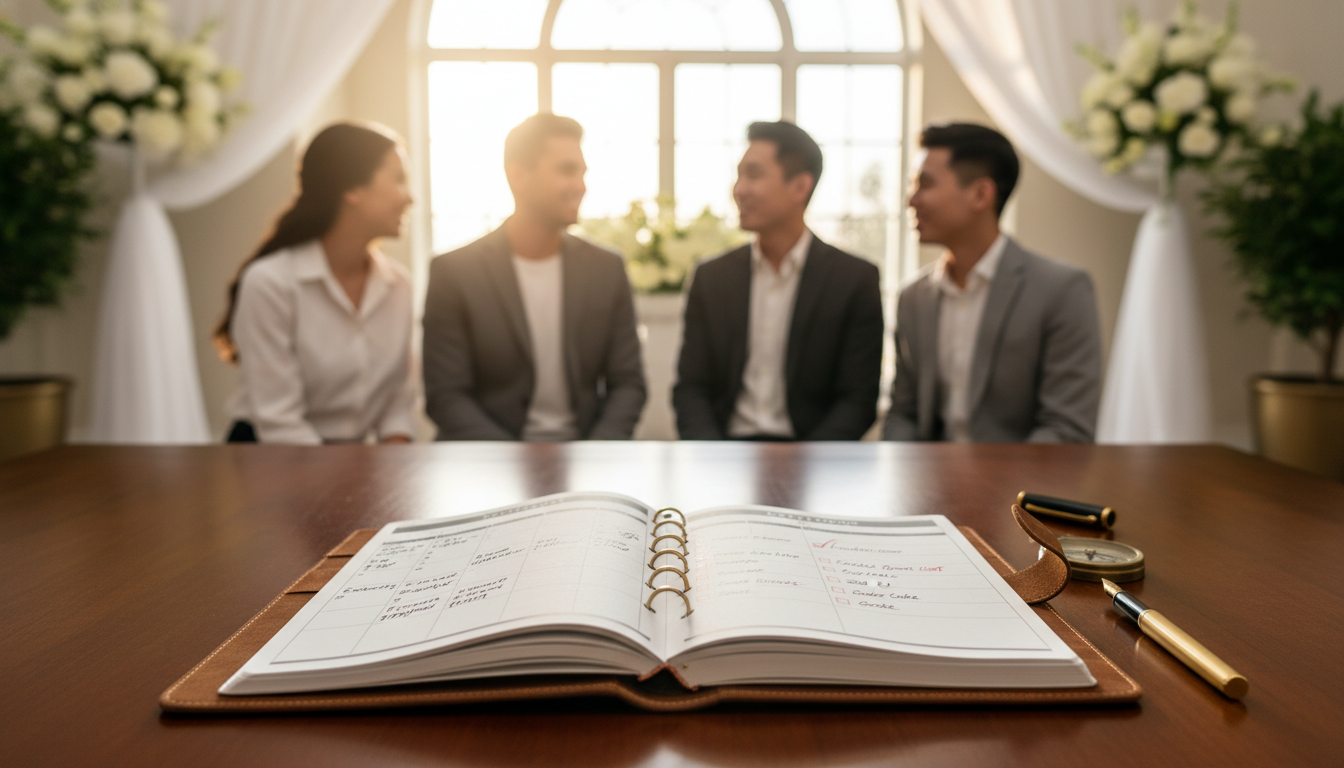 Organized planner with checklist at venue