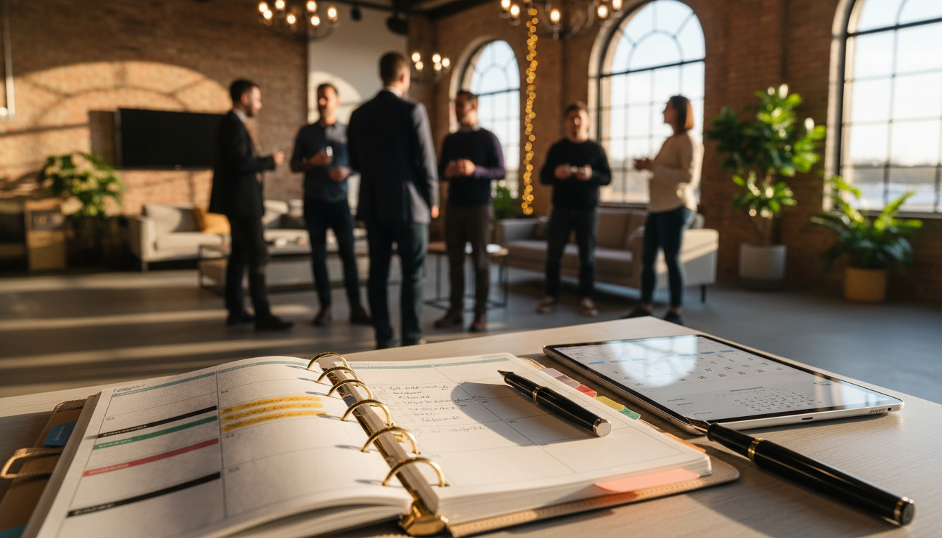 Organized planner with checklist at venue