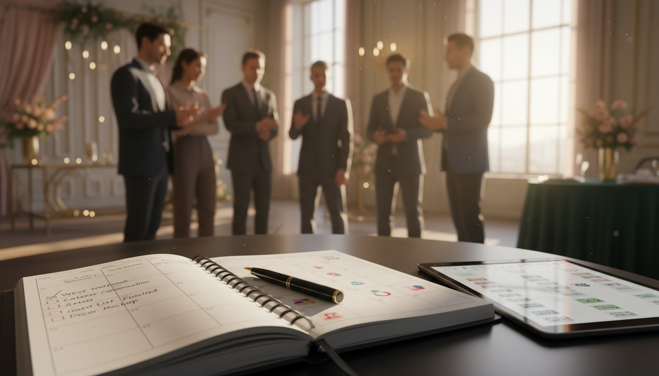 Organized planner with checklist at venue